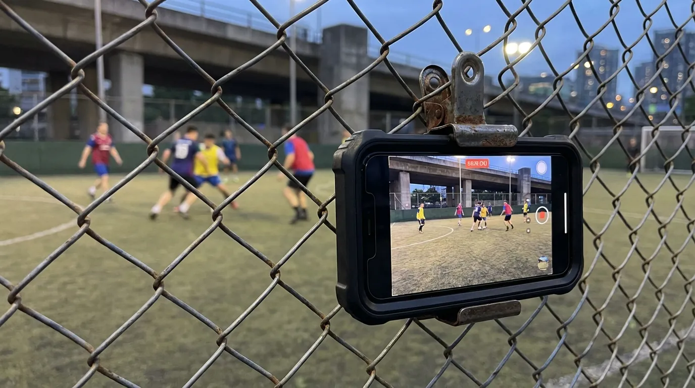 Phone clipped to fence